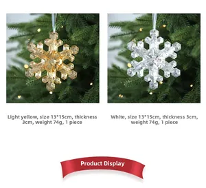 Detail view of 13x15cm acrylic snowflakes in white and yellow for Christmas tree decor