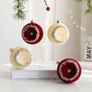 Squisite Palle di Natale in Velluto Plastica Dipinte con Glitter Paillettes Sfere Appese per Albero Festa Decorazioni Festive