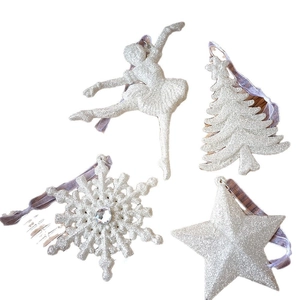 Sparkling silver Christmas tree ornaments set including snowflake and star hanging charms