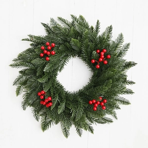 Ghirlanda Di Natale Artificiale Aghi Di Pino Realistici Con Bacche Rosse Per Porta D'ingresso Decorazione Parete Classica