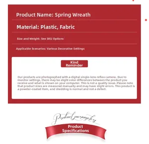 Detailed specification list for Spring wreath made of plastic and fabric for door decor