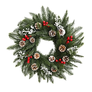 Couronne de Noël en PE avec pommes de pin et baies pour décoration de porte festive