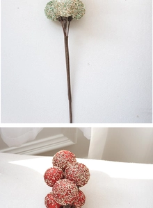 Close-up of glittered Christmas berry stems in red and green for festive floral decor