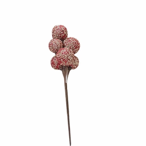 Christmas glitter red berry picks with gold sequins for holiday floral arrangements