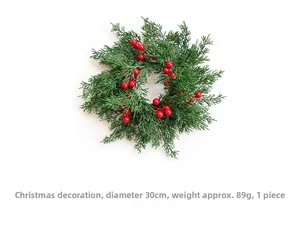 Weihnachtskranz mit grünen Tannennadeln und roten Beeren, 30 cm Durchmesser, 1 Stück Packung