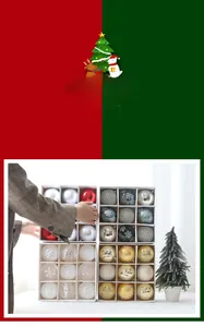 Detail of 8cm painted Christmas ornaments with various patterns in a 12-grid gift box set