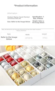 Detailed specs for 9pcs painted Christmas ball set with red and gold festive ornaments