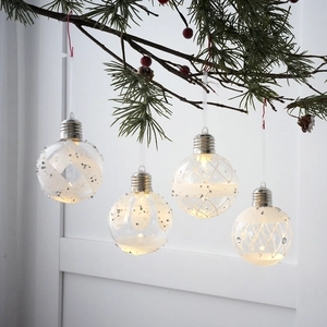 Christmas Ball Ornaments Bulb Shape Glowing Plastic Hanging Decoration Warm LED Lights Frosty White Pattern Holiday Tree Decor