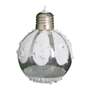 Luminous Christmas bulb ornament with snowflake frosting and sparkling diamond accents