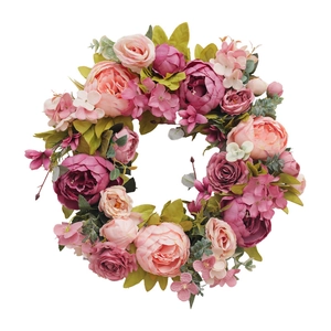 Artificial peony wreath with pink and red flowers for Mother's Day home wall decoration