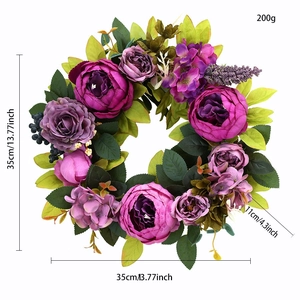 Peony and rose wreath dimensions showing 35cm overall diameter and 11cm flower size