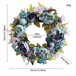 Couronne de pivoines et roses artificielles pour la Fête des Mères, décoration de porte