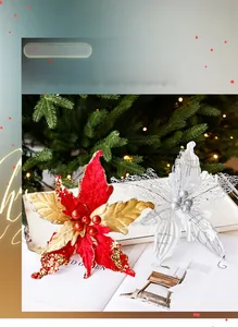 Détails de fleurs de Noël artificielles à paillettes pour sapin et couronnes DIY