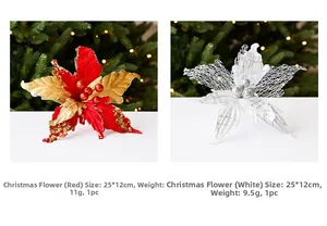 Gros plan de fleurs de Poinsettia artificielles avec paillettes pour Noël