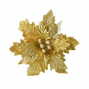 Glittering gold artificial poinsettia flower for DIY Christmas tree decoration and crafts