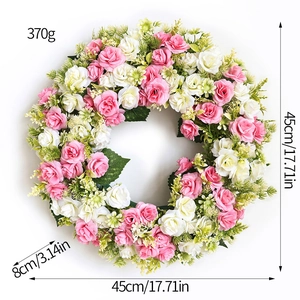 Couronne de roses roses et blanches pour décoration de porte, diamètre de 45 cm