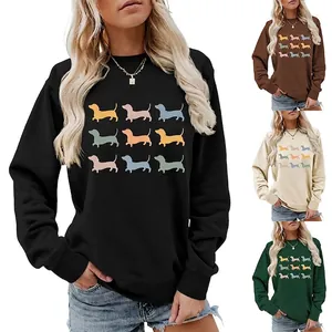 Women Sweatshirt Pullover Cotton Blend Loose Round Neck Long Sleeve Dog Silhouette Graphic Print Casual Streetwear Top