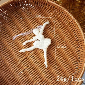 Ballerine de Noël blanche pailletée pour sapin avec ruban, taille 12x13,5cm décor de fête