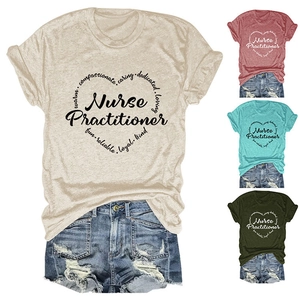 Detail of short sleeve T-shirt with Nurse Practitioner heart print in multiple colors