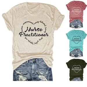 Women's Casual Nurse Practitioner Heart Letter Print Short Sleeve T-Shirt Loose Round Neck Cotton Blend Graphic Tee Top