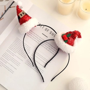 Lot de serre-têtes de Noël mignons avec bonnets de Père Noël pailletés rouges et peluche