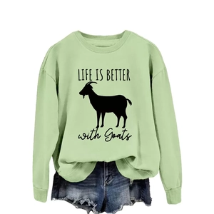 Light green crewneck sweatshirt featuring a Life is Better with Goats graphic print
