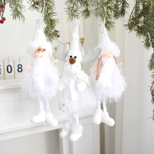 White Plush Christmas Angel Doll Reindeer Hanging Ornament For Christmas Tree Sequin Girl Fairy Pendant Festive Home Decor