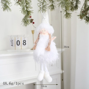 Macro detail of white plush angel doll with braided hair and dimensions of 36cm by 14cm