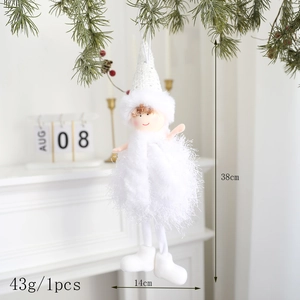 Detailed view of plush white angel Christmas ornament with 38cm size measurements