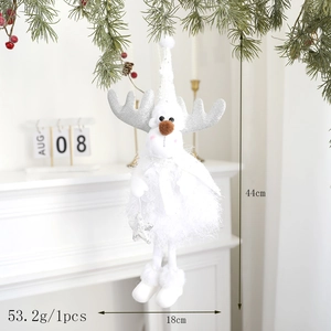 Plush white Christmas reindeer ornament with silver glitter antlers and 44cm height detail