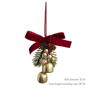 Christmas bow pendant with pine cones, golden berries and 2cm bells, 24cm total length
