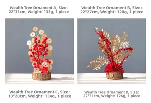 Detailed comparison of four Chinese New Year red berry trees with wooden bases