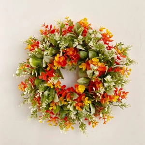 Artificial eucalyptus wreath with orange and yellow leaves for home and wedding decor