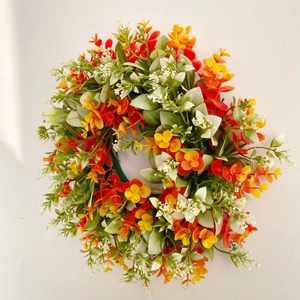 Artificial Eucalyptus Wreath With Orange Yellow Flowers For Front Door Wall Home Decor Rustic Spring Wedding Decoration