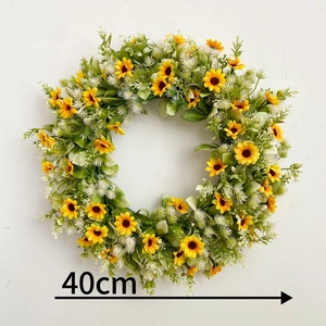 Detail showing the 40cm diameter measurement of this artificial sunflower wreath