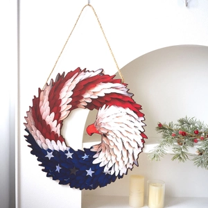 Couronne patriotique en bois en forme d'aigle avec drapeau américain pour décoration