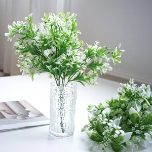 Artificial Jasmine Flower Arrangement With Hammered Glass Vase Faux Greenery Desktop Potted Plant For Home Office Decor