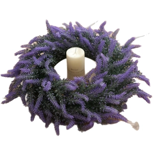 Lush purple artificial lavender wreath for spring home decor with realistic floral detail