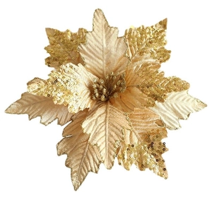 Stella di Natale in velluto dorato con paillettes scintillanti per decorazioni festive
