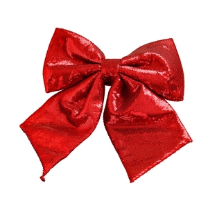 Sparkly red sequin Christmas bow decoration for holiday trees and festive party ornament