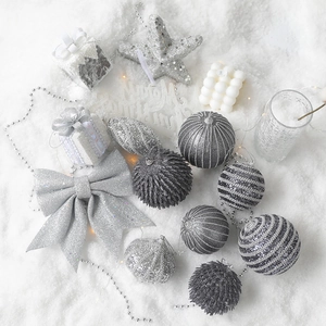 Glitter Painted Foam Christmas Ball Ornaments Set For Holiday Tree Hanging Decorations Black Grey Silver Bow Star Nut Party Decor