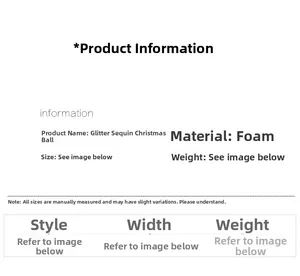 Detailed technical specifications for glitter foam Christmas ball ornaments and dimensions