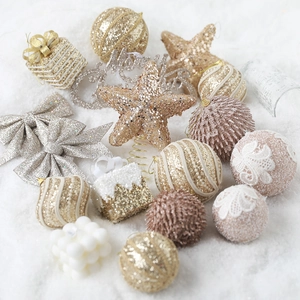 Décorations d'Arbre de Noël Or Champagne Boules en Mousse à Paillettes Étoiles Scintillantes Nœuds Pendentifs Suspendus pour Maison Fête Déco de Noël