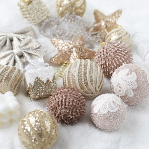 Kit de décorations de Noël élégantes en or champagne et rose avec paillettes et perles