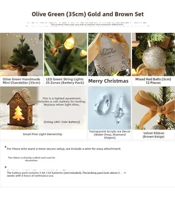 Detailed set of 35cm mini Christmas tree with LED lights and festive ornaments