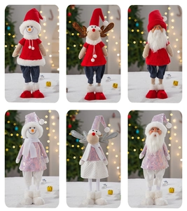 Detailed grid showing six plush Christmas reindeer, snowman and Santa figurines