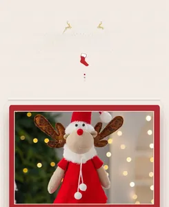 Close-up of reindeer plush toy detail in red knit clothes for Christmas decoration