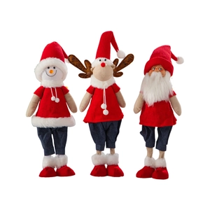 Three-piece set of Christmas plush toys featuring Santa, a reindeer, and a snowman in knits