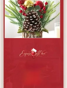 Close-up of a Christmas tabletop bonsai with pine cones, berries, and a rustic wood base