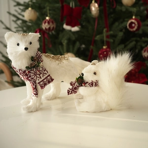 Christmas Clown Jester Doll Simulation Fox Plush Ornament Festive Tabletop Home Decoration Knit Fabric Faux Fur